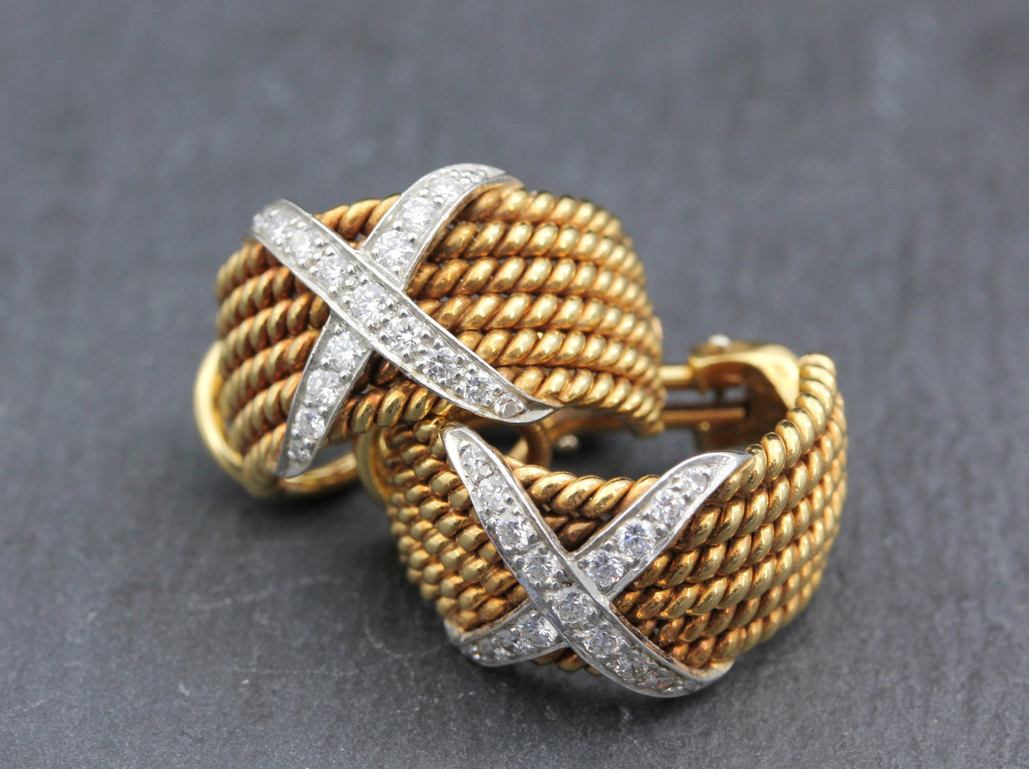 TIFFANY & CO. / SCHLUMBERGER Rope OHRCLIPS mit BRILLANTEN | 750er Gold