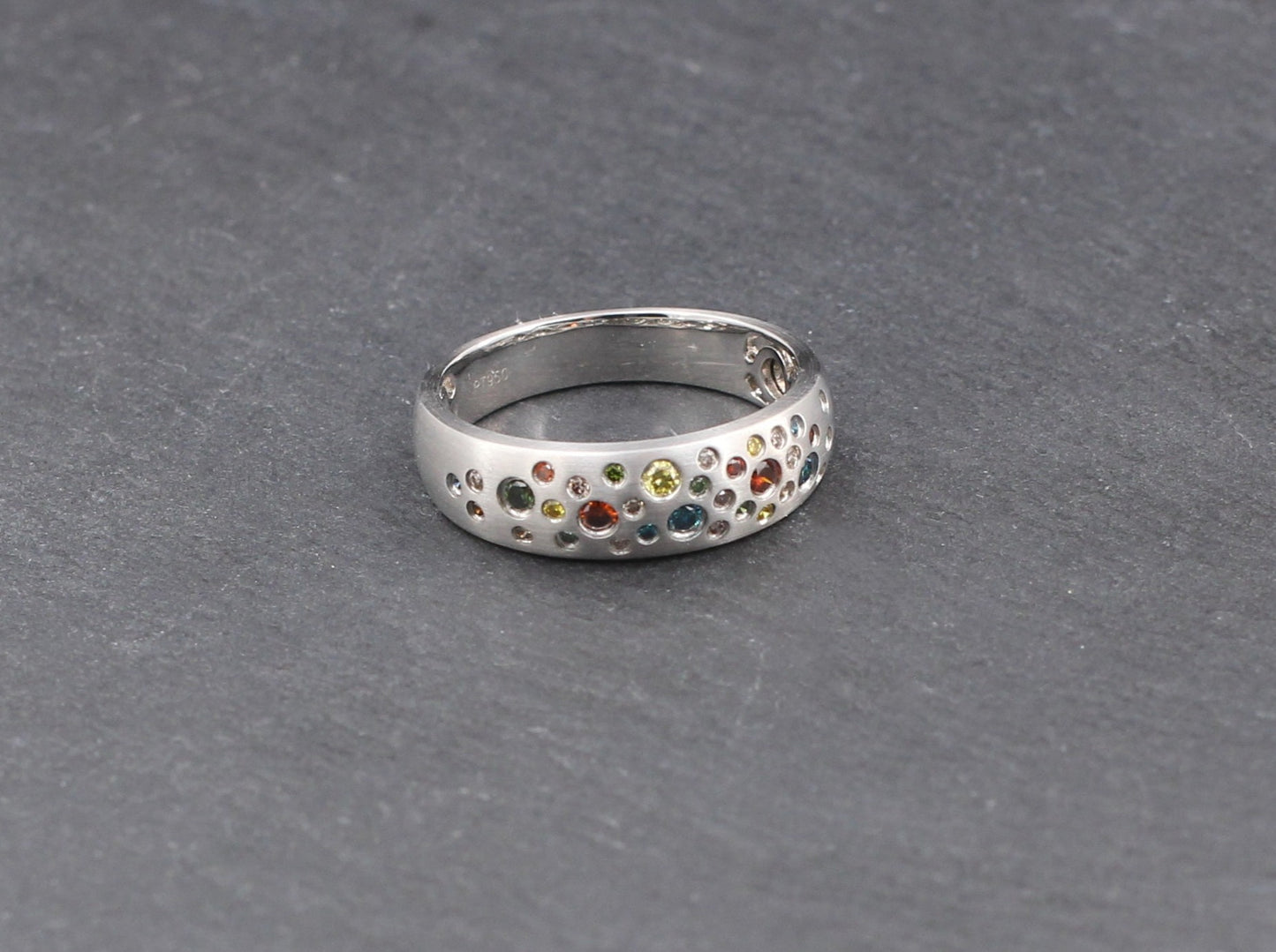 Moderner DESIGNER RING mit farbigen BRILLANTEN | 950er Platin