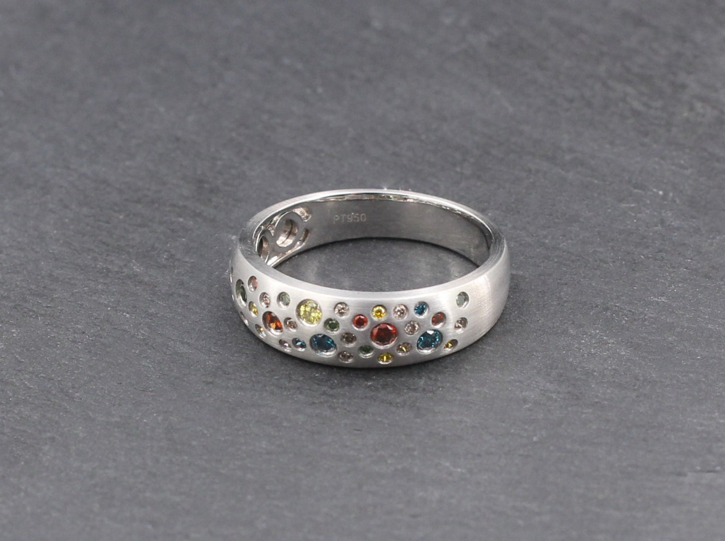 Moderner DESIGNER RING mit farbigen BRILLANTEN | 950er Platin