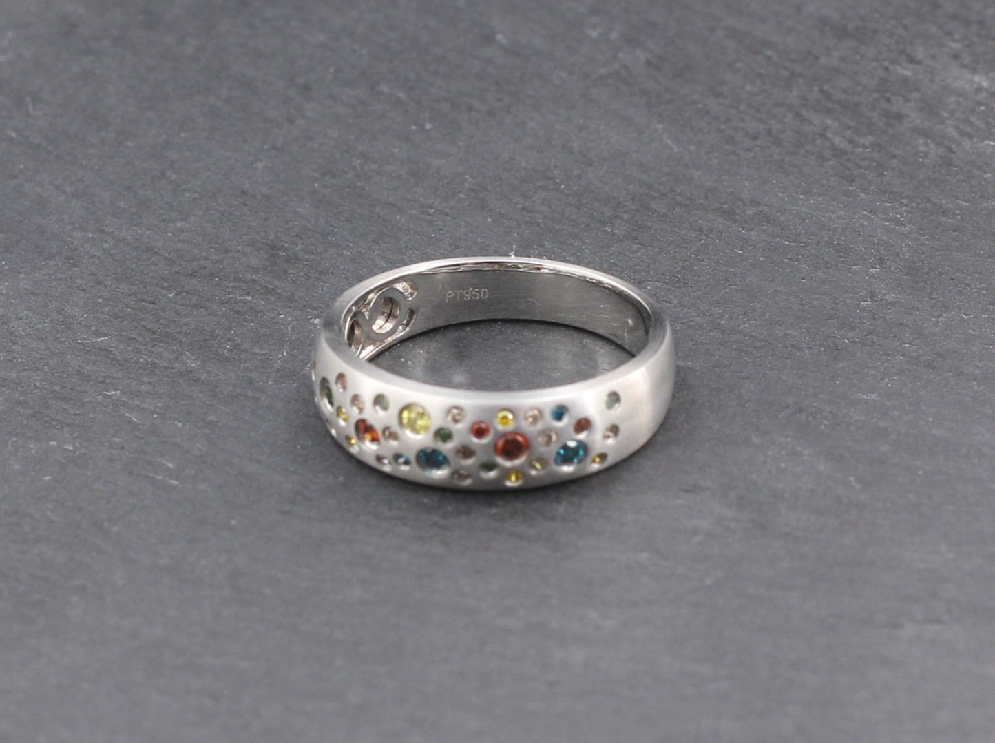 Moderner DESIGNER RING mit farbigen BRILLANTEN | 950er Platin