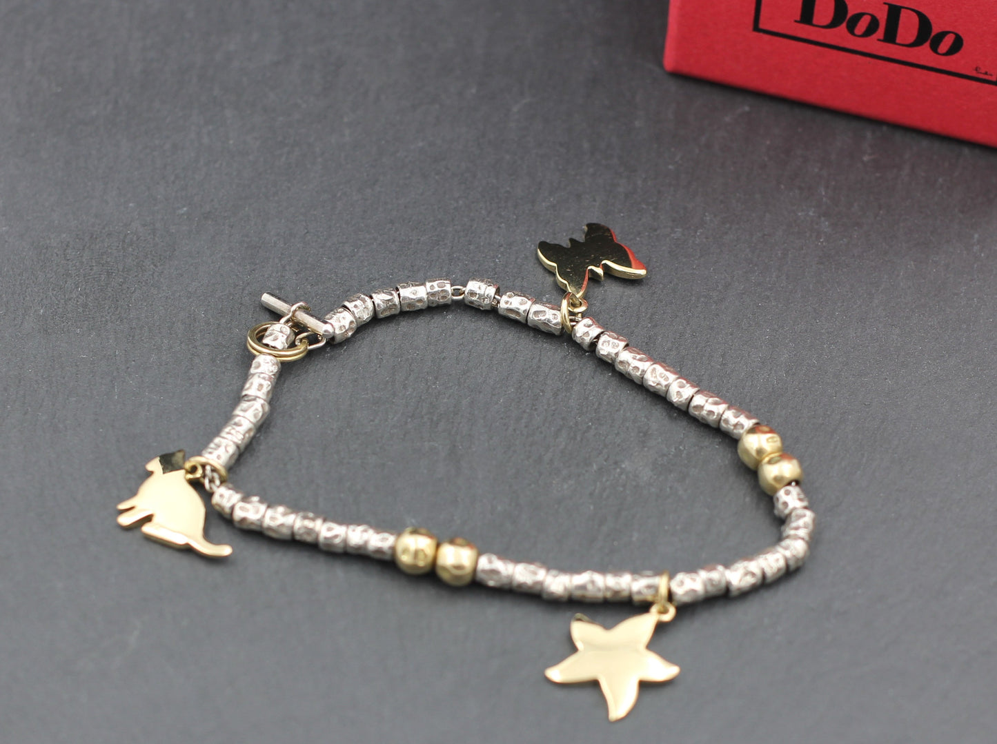 DoDo Granelli - Designer ARMBAND mit 3 Anhängern | 925er Silber & 750er Gold