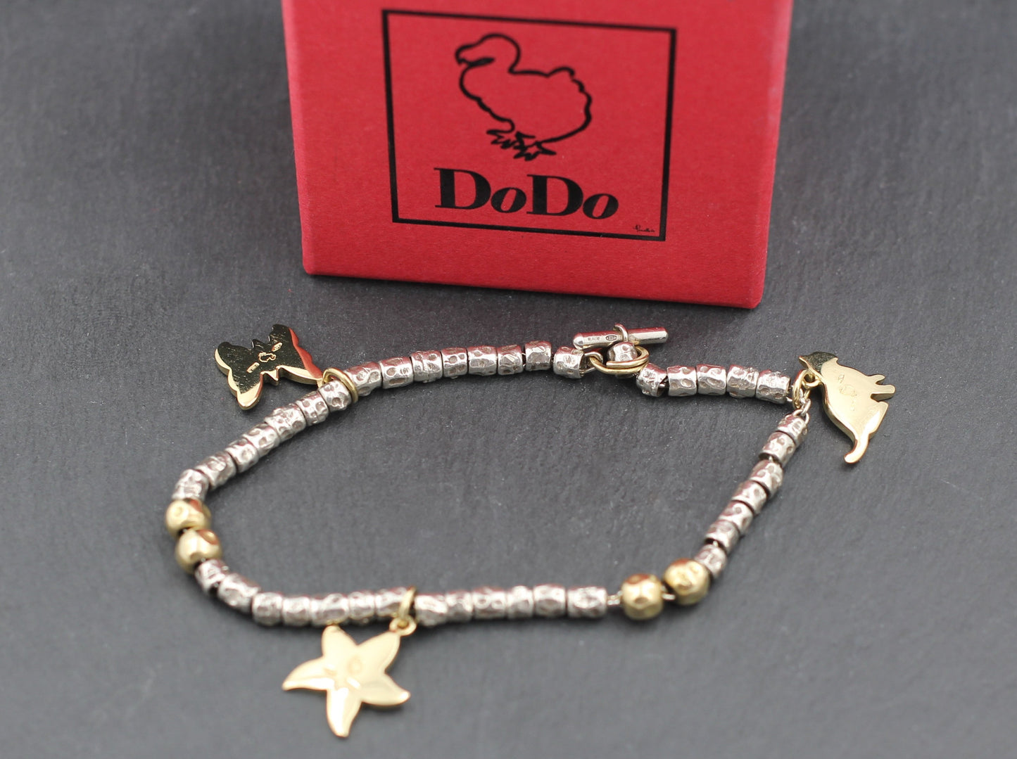 DoDo Granelli - Designer ARMBAND mit 3 Anhängern | 925er Silber & 750er Gold
