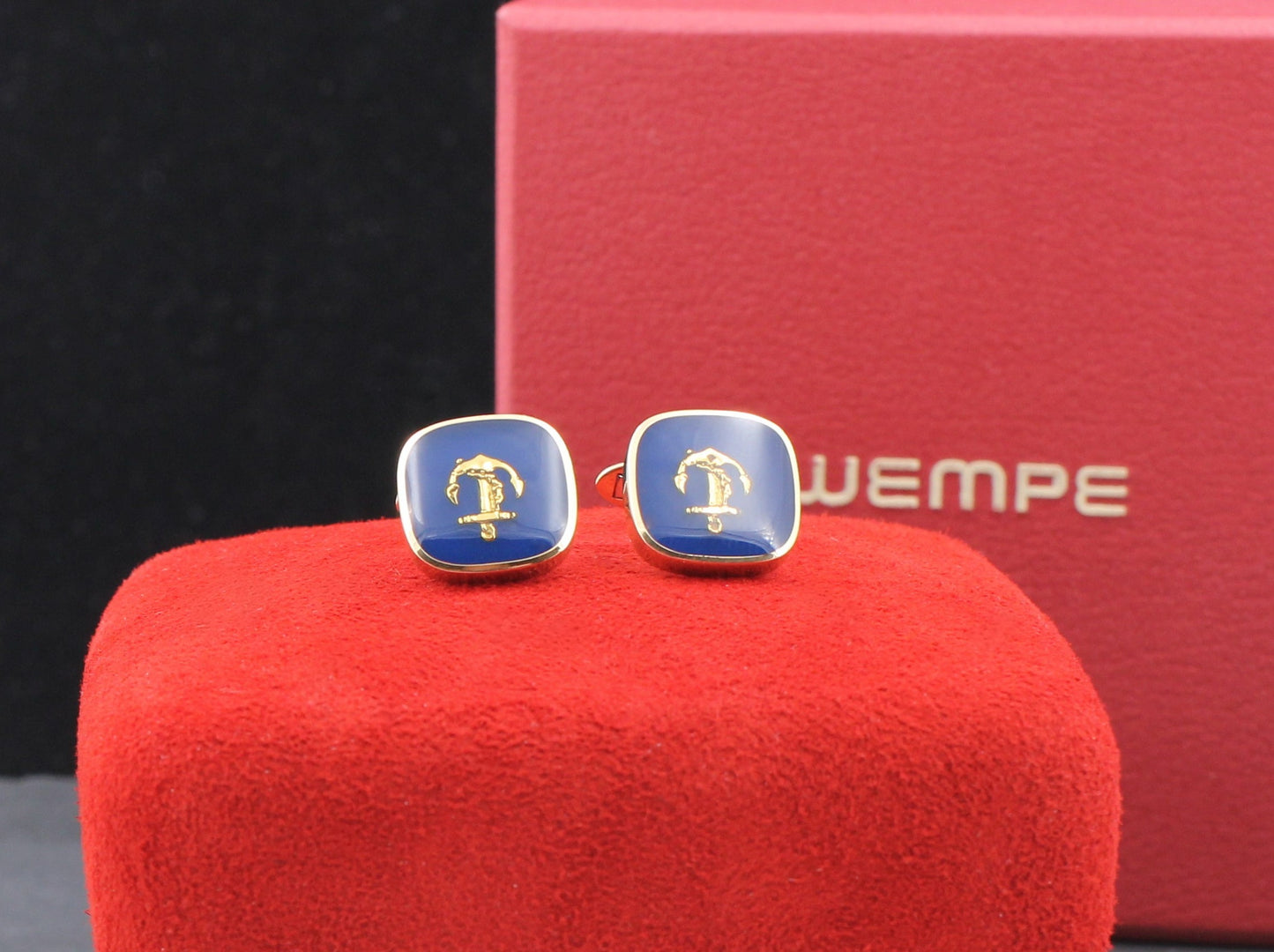 WEMPE Maritime MANSCHETTENKNÖPFE / CUFFLINKS | Anker | Emaille | 750er Gelbgold