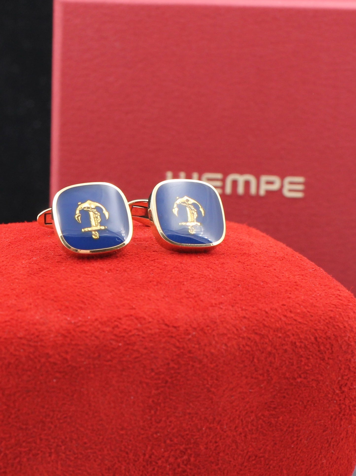 WEMPE Maritime MANSCHETTENKNÖPFE / CUFFLINKS | Anker | Emaille | 750er Gelbgold