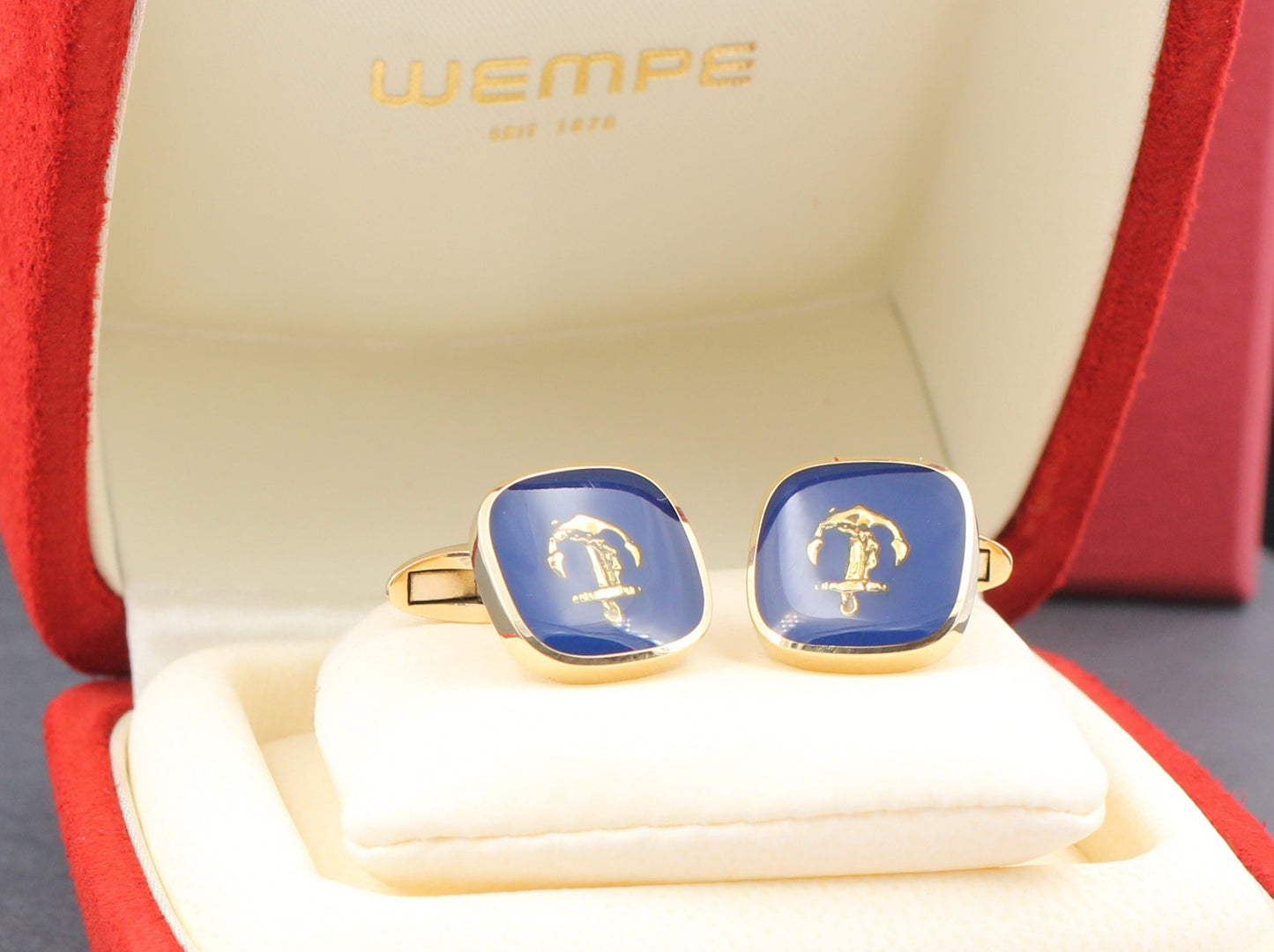 WEMPE Maritime MANSCHETTENKNÖPFE / CUFFLINKS | Anker | Emaille | 750er Gelbgold
