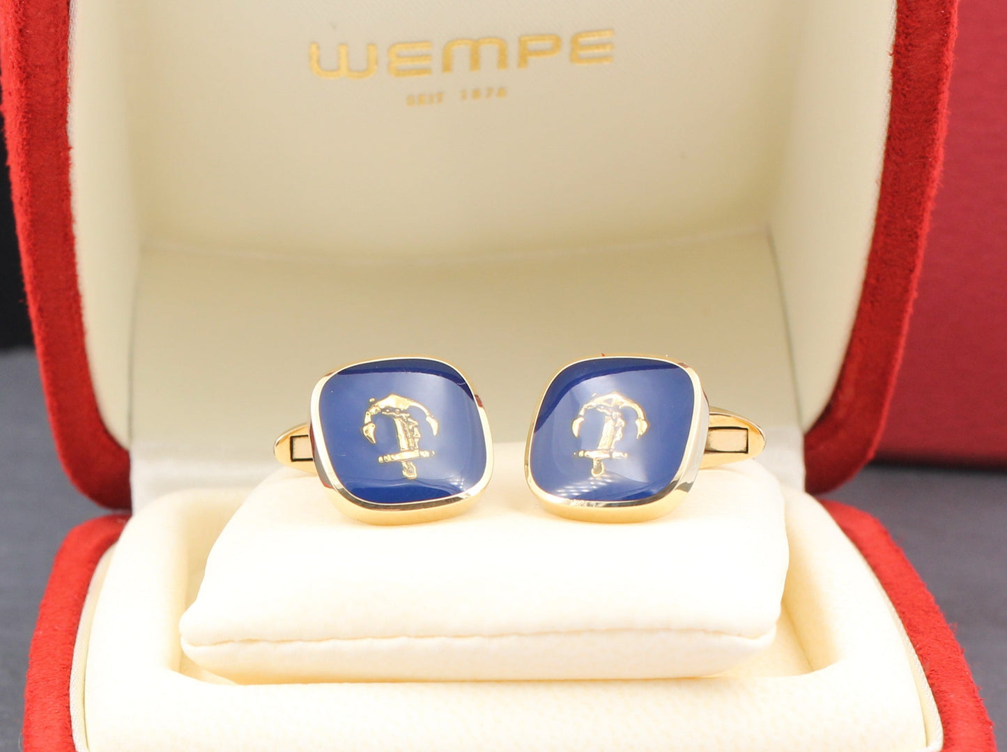 WEMPE Maritime MANSCHETTENKNÖPFE / CUFFLINKS | Anker | Emaille | 750er Gelbgold