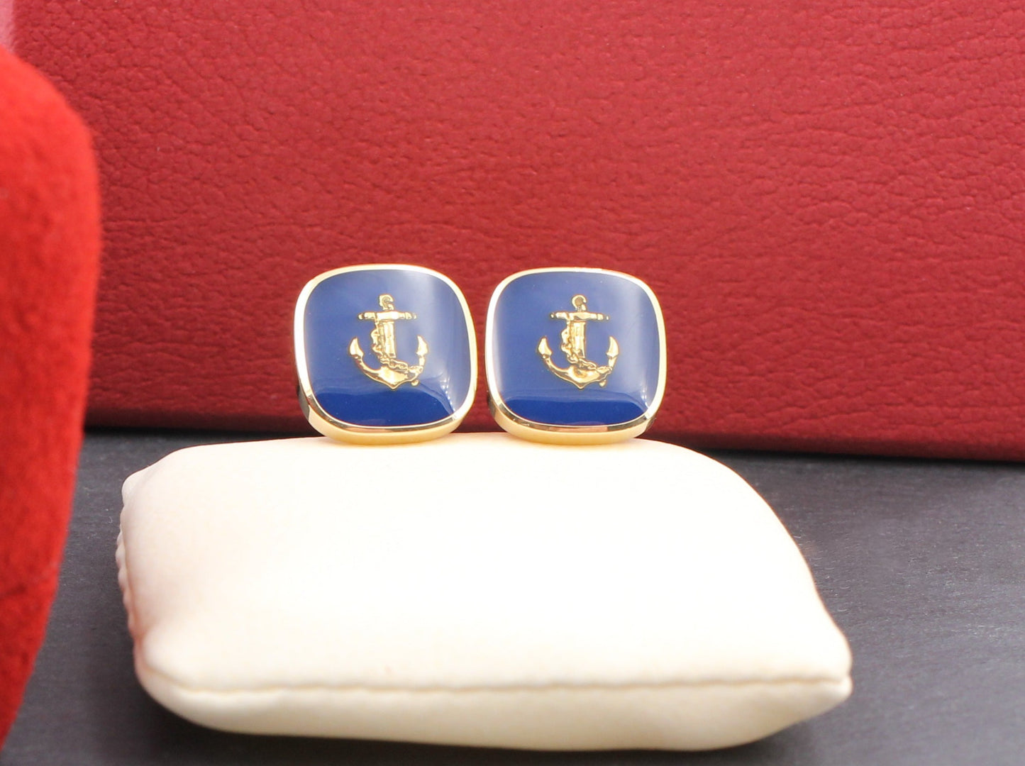 WEMPE Maritime MANSCHETTENKNÖPFE / CUFFLINKS | Anker | Emaille | 750er Gelbgold
