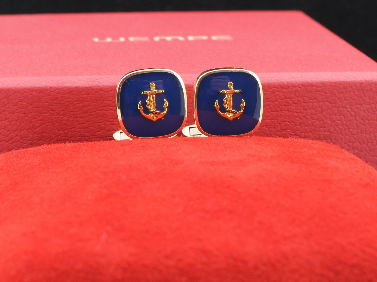 WEMPE Maritime MANSCHETTENKNÖPFE / CUFFLINKS | Anker | Emaille | 750er Gelbgold