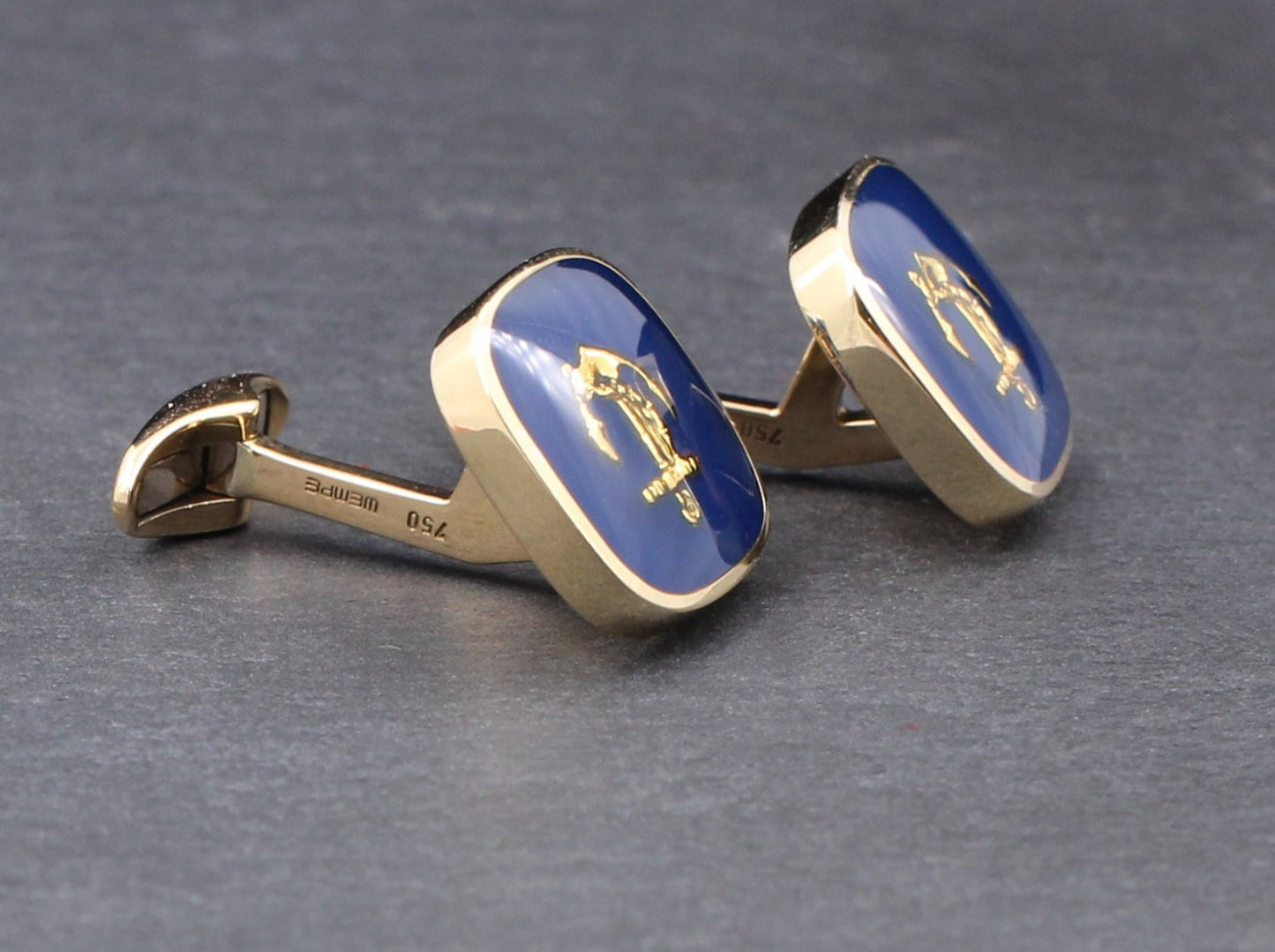 WEMPE Maritime MANSCHETTENKNÖPFE / CUFFLINKS | Anker | Emaille | 750er Gelbgold