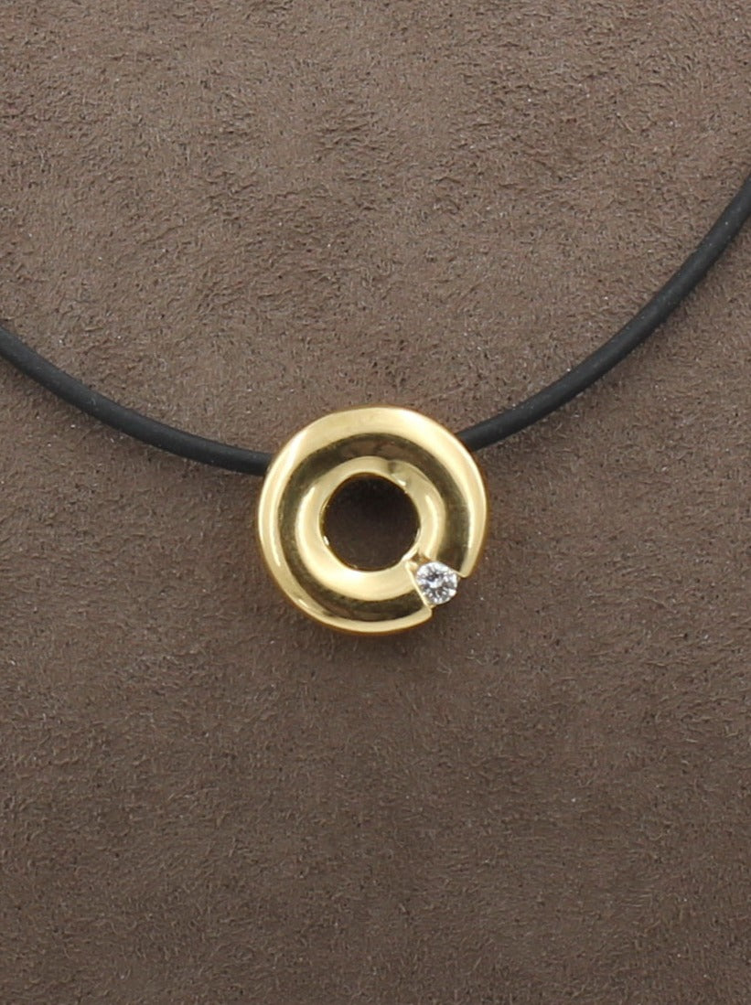 Moderner Designer ANHÄNGER mit 0,08ct. DIAMANT | rund | 750 Gelbgold