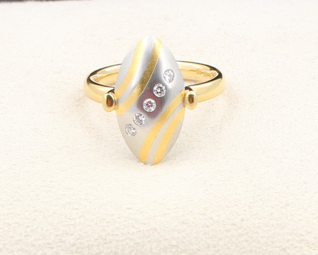 Exklusiver Designer RING mit 5 BRILLANTEN | 950er Platin & 750er Gold