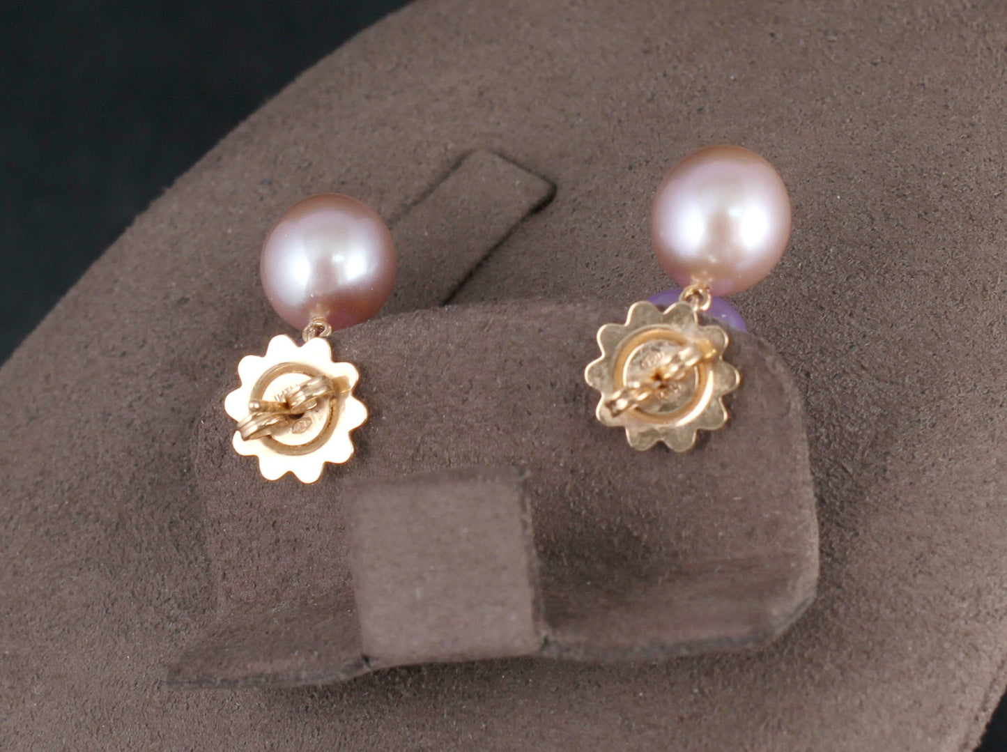 MIMI Designer OHRSTECKER mit LAVENDELJADE & PERLE | 750er Roségold