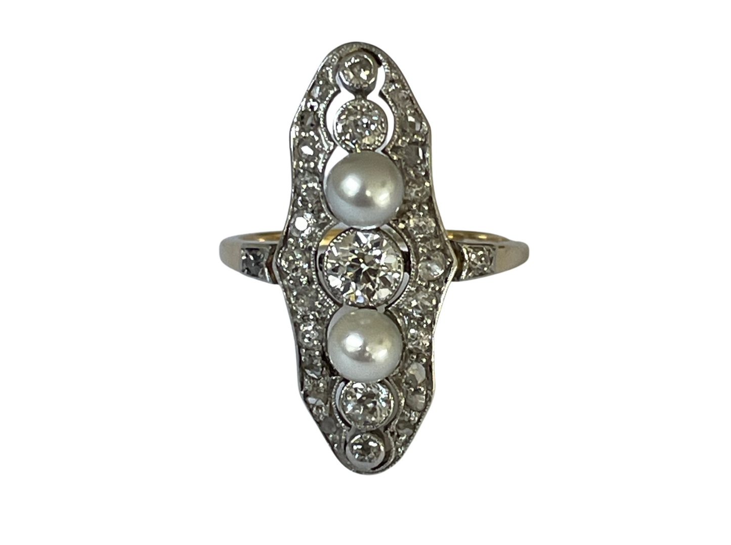 ART DÉCO Wunderschöner RING mit DIAMANTEN & PERLEN | Vintage | 585er Gelbgold