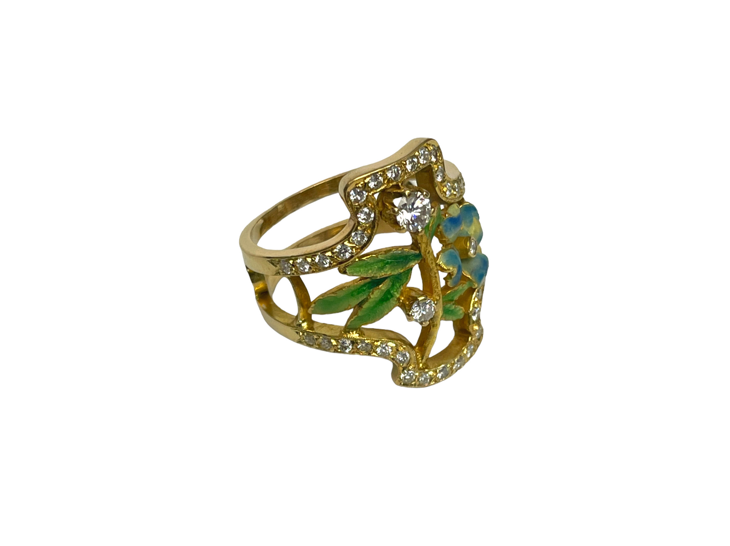 MASRIERA Y CARRERAS Designer RING mit BRILLANTEN & EMAILLE | 750er Gelbgold
