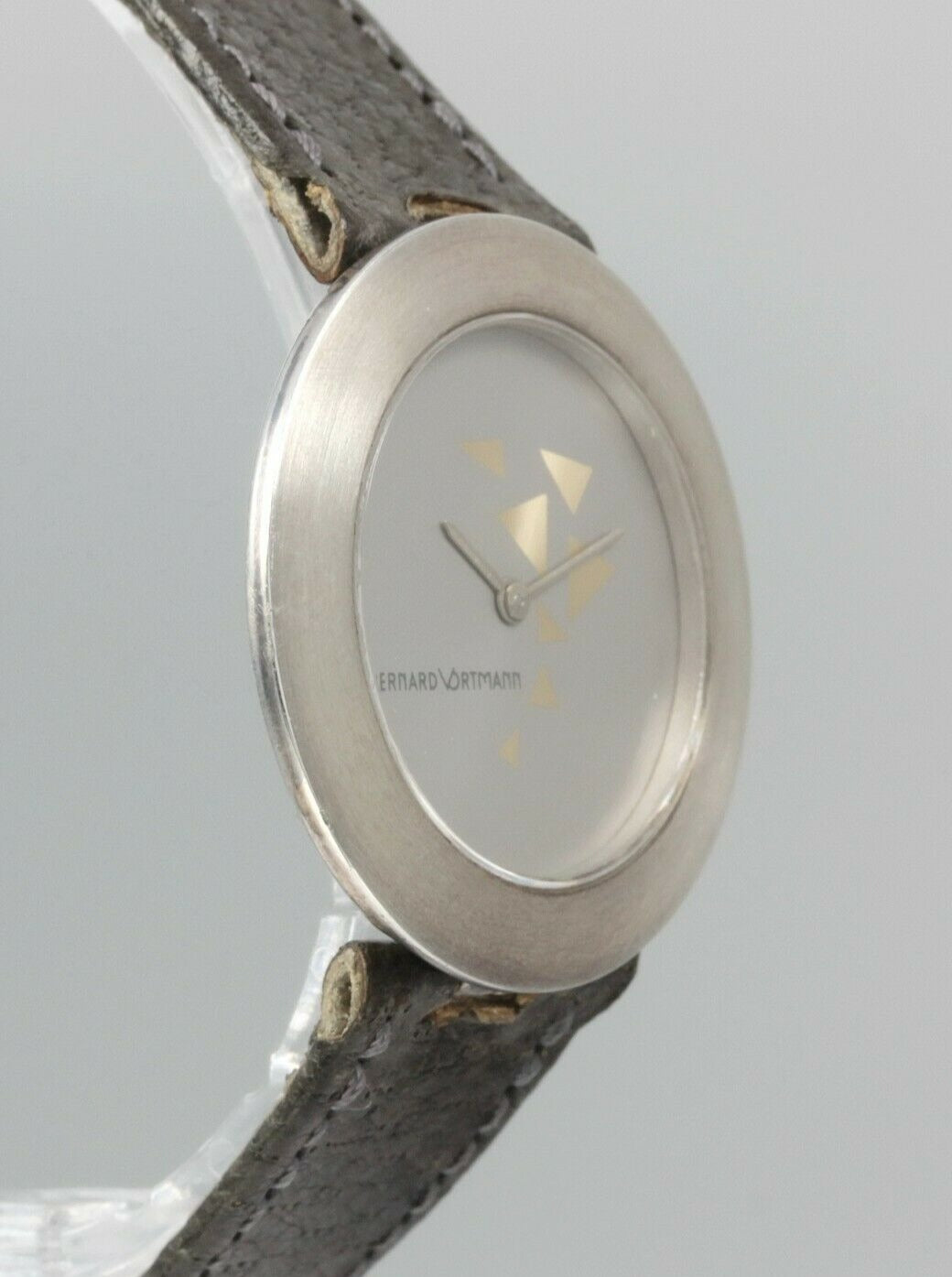 BERNARD VORTMANN Designer DAMENUHR medium hellgrau | 925er Sterling Silber | NOS