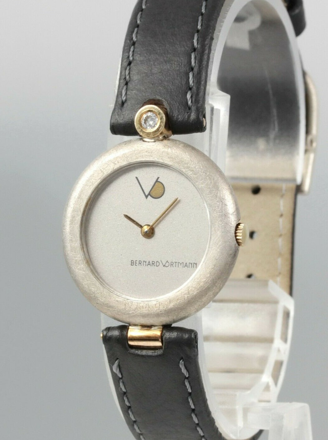 BERNARD VORTMANN Designer DAMENUHR mit BRILLANT | 925er Silber & Gold | NOS