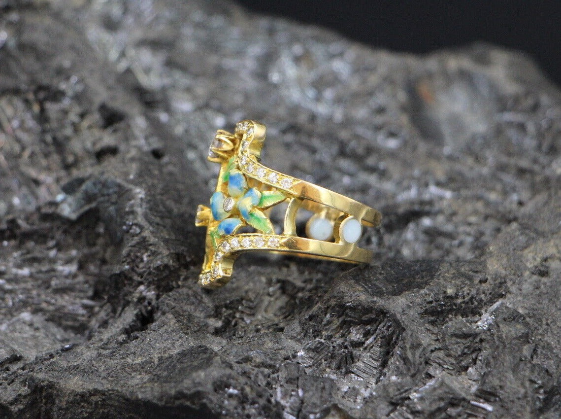 MASRIERA Y CARRERAS Designer RING mit BRILLANTEN & EMAILLE | 750er Gelbgold