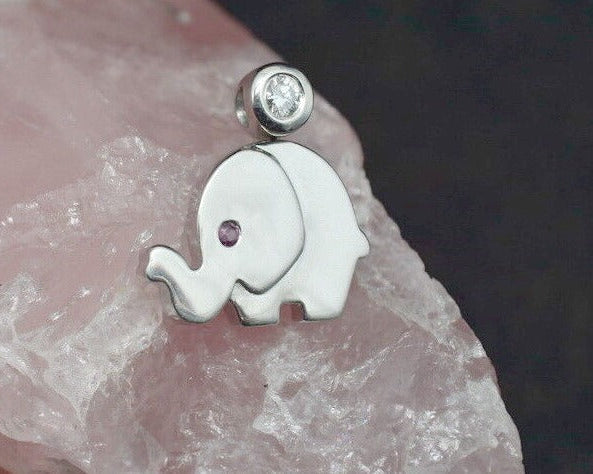 Moderner ANHÄNGER "Elefant" mit BRILLANT & RUBIN | 750er WeissGold