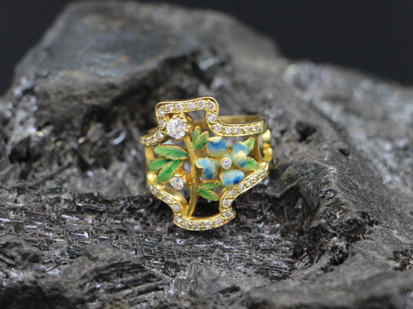MASRIERA Y CARRERAS Designer RING mit BRILLANTEN & EMAILLE | 750er Gelbgold