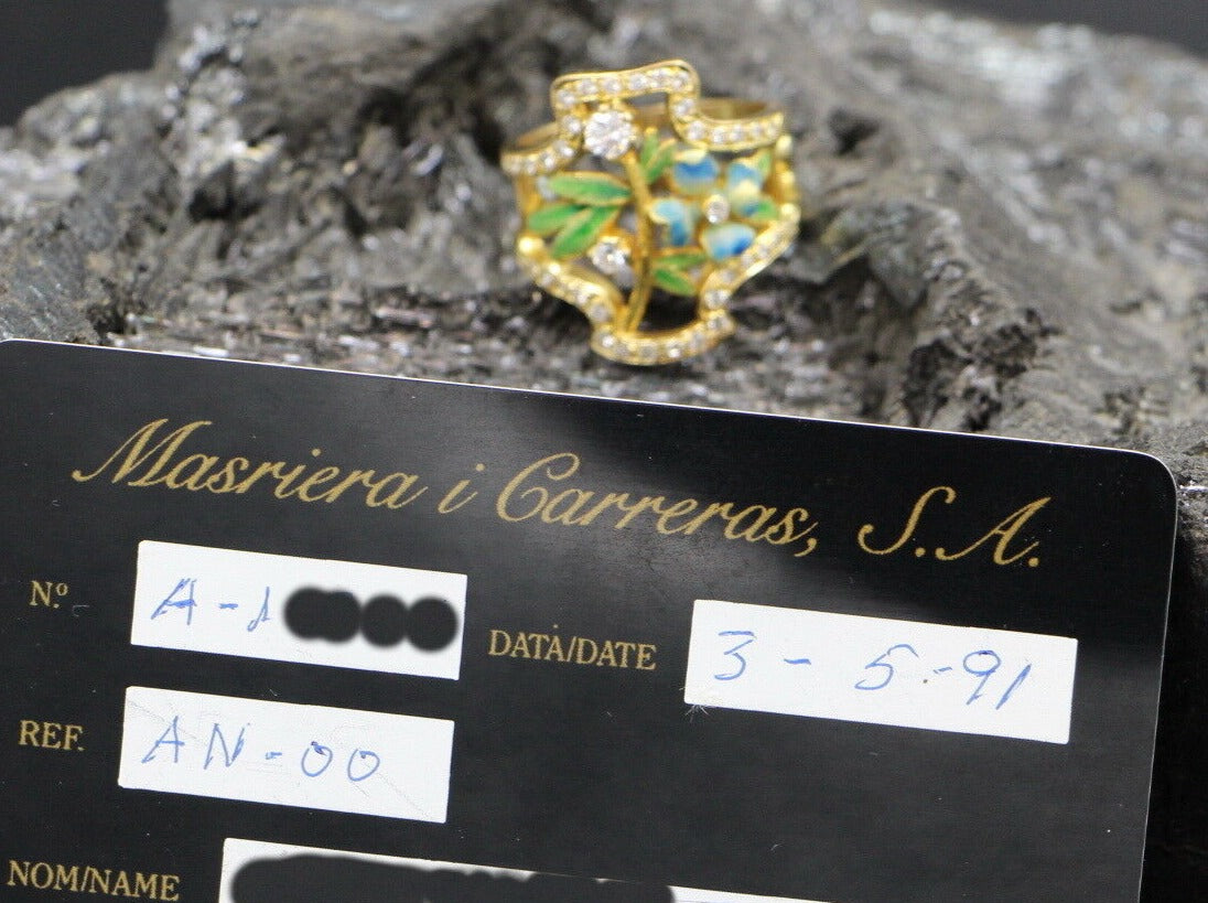 MASRIERA Y CARRERAS Designer RING mit BRILLANTEN & EMAILLE | 750er Gelbgold