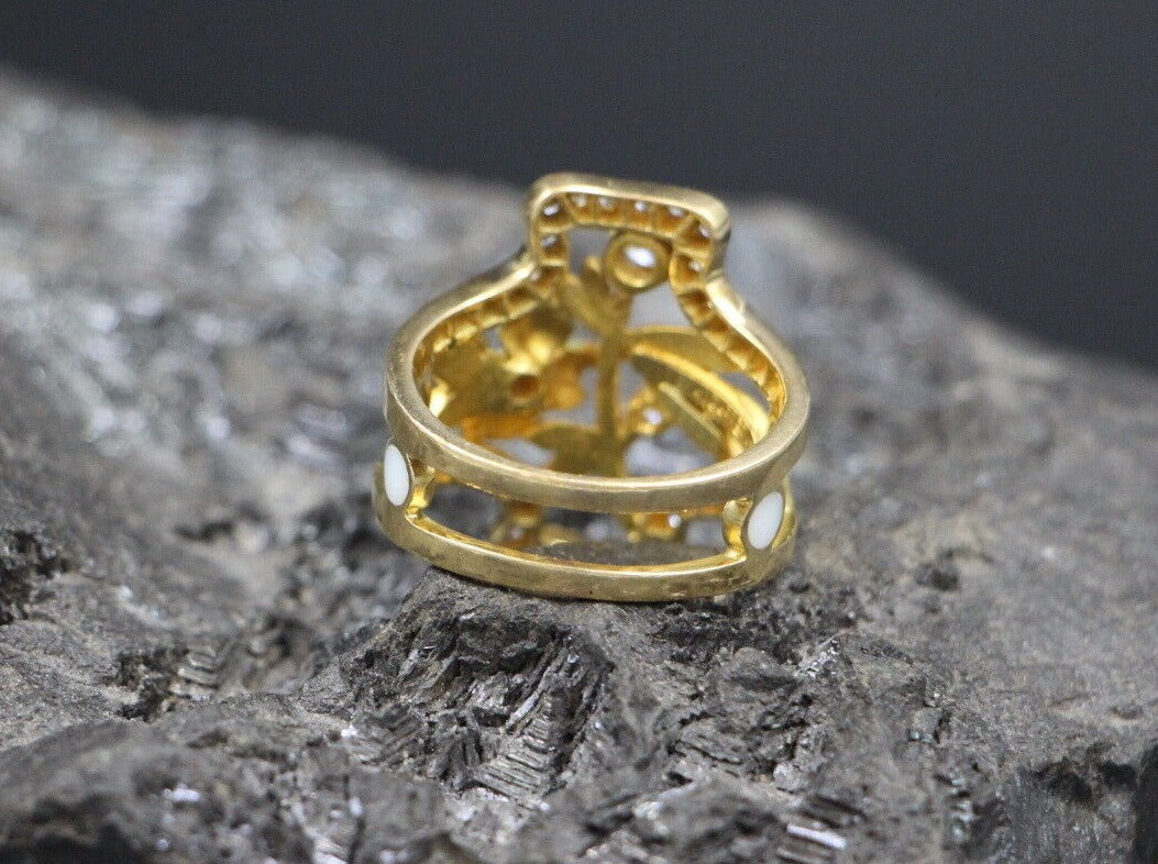 MASRIERA Y CARRERAS Designer RING mit BRILLANTEN & EMAILLE | 750er Gelbgold