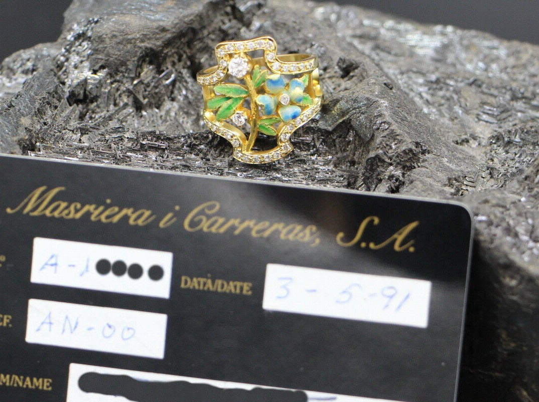 MASRIERA Y CARRERAS Designer RING mit BRILLANTEN & EMAILLE | 750er Gelbgold
