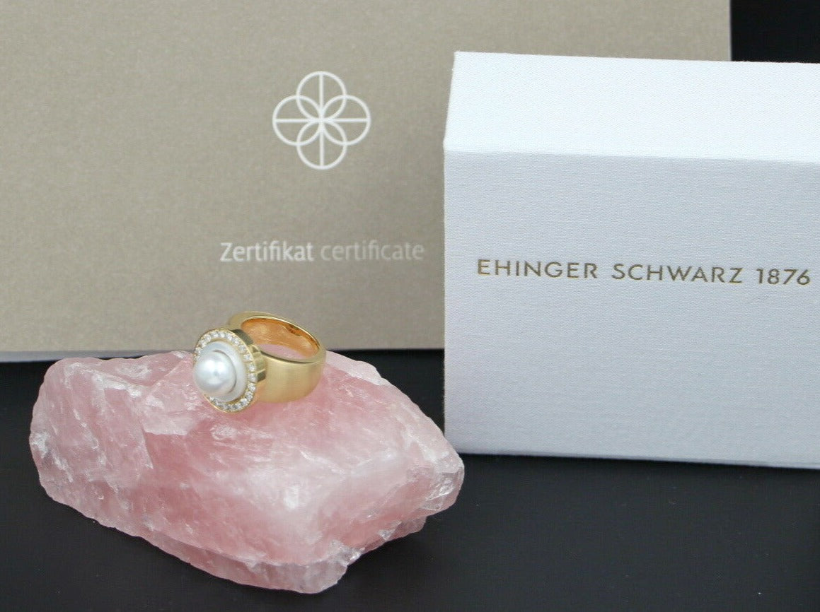 EHINGER SCHWARZ Charlotte - Massiver RING mit BRILLANTEN & PERLE | 750er Gold