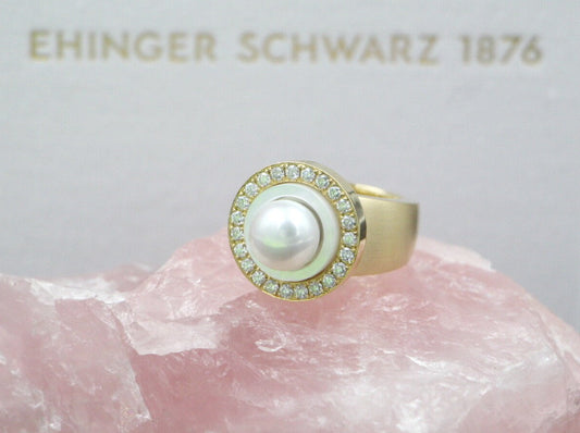 EHINGER SCHWARZ Charlotte - Massiver RING mit BRILLANTEN & PERLE | 750er Gold
