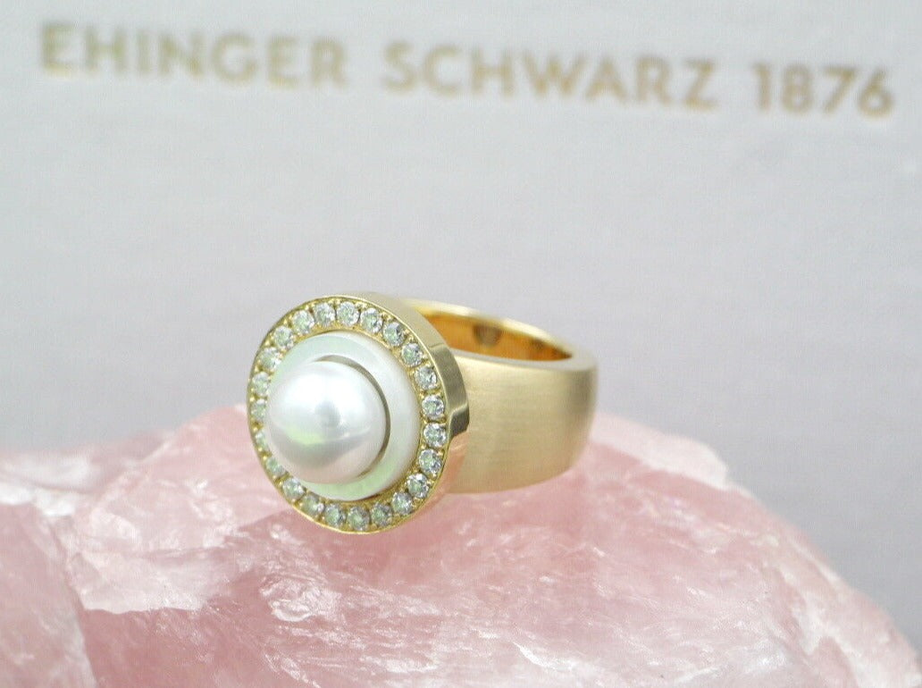 EHINGER SCHWARZ Charlotte - Massiver RING mit BRILLANTEN & PERLE | 750er Gold