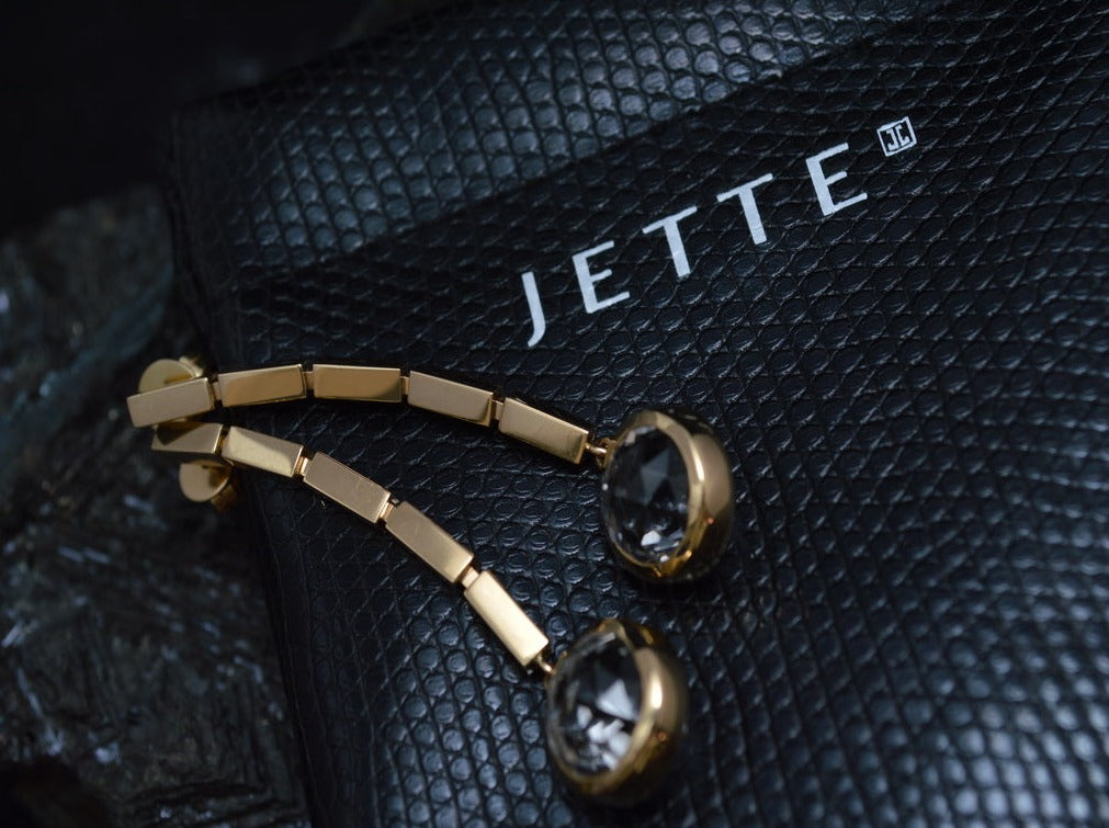 JETTE JOOP Swing - Exklusive OHRHÄNGER mit Bergkristallen | 750er Gold | + Etui