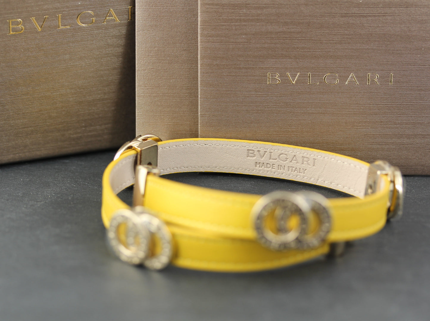 BULGARI Double Coiled ARMBAND | Doppelt gewickelt | Kalbsleder, gelb | Full Set