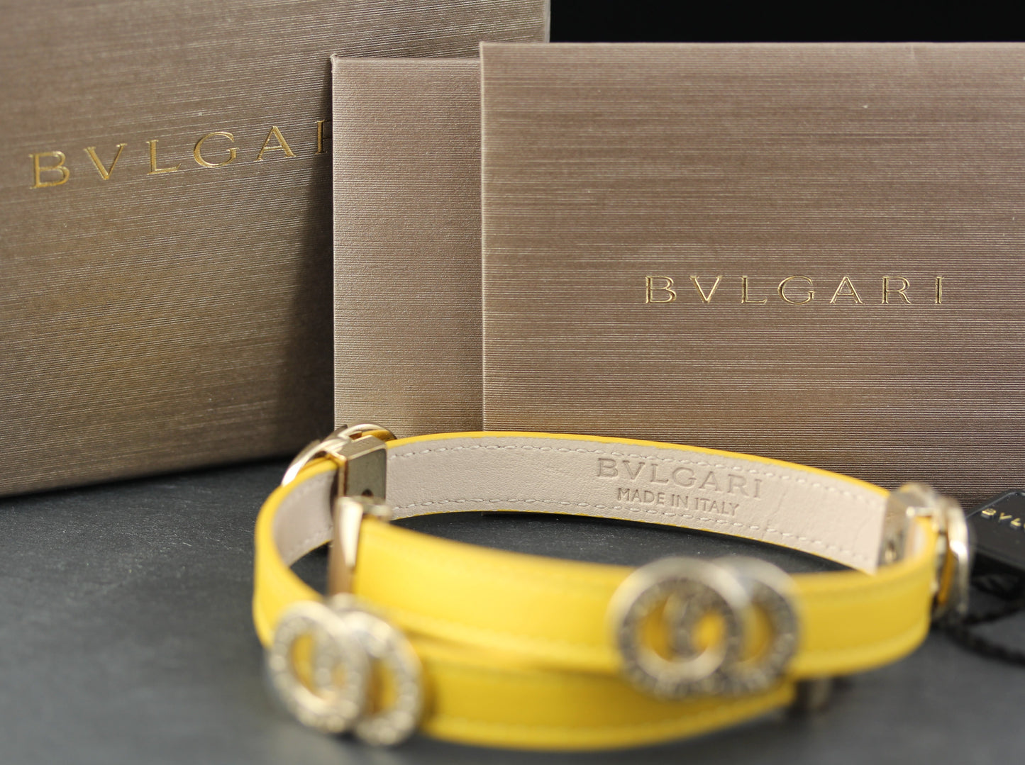 BULGARI Double Coiled ARMBAND | Doppelt gewickelt | Kalbsleder, gelb | Full Set