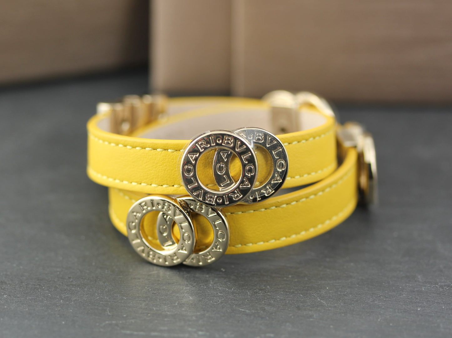 BULGARI Double Coiled ARMBAND | Doppelt gewickelt | Kalbsleder, gelb | Full Set