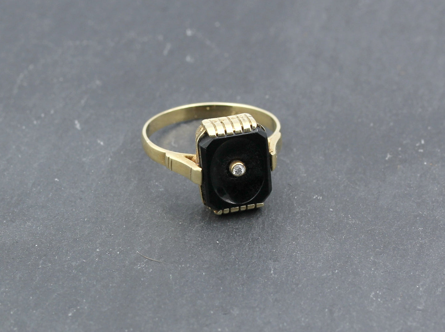 Wunderschöner vintage RING mit ONYX & DIAMANT | 585er Gold