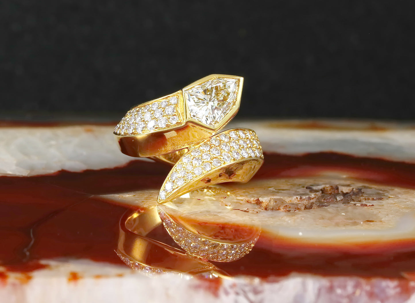 C´EST LAUDIER - Designer RING Schlange | 1,87ct. Solitär + 1,31ct. | 750er Gold