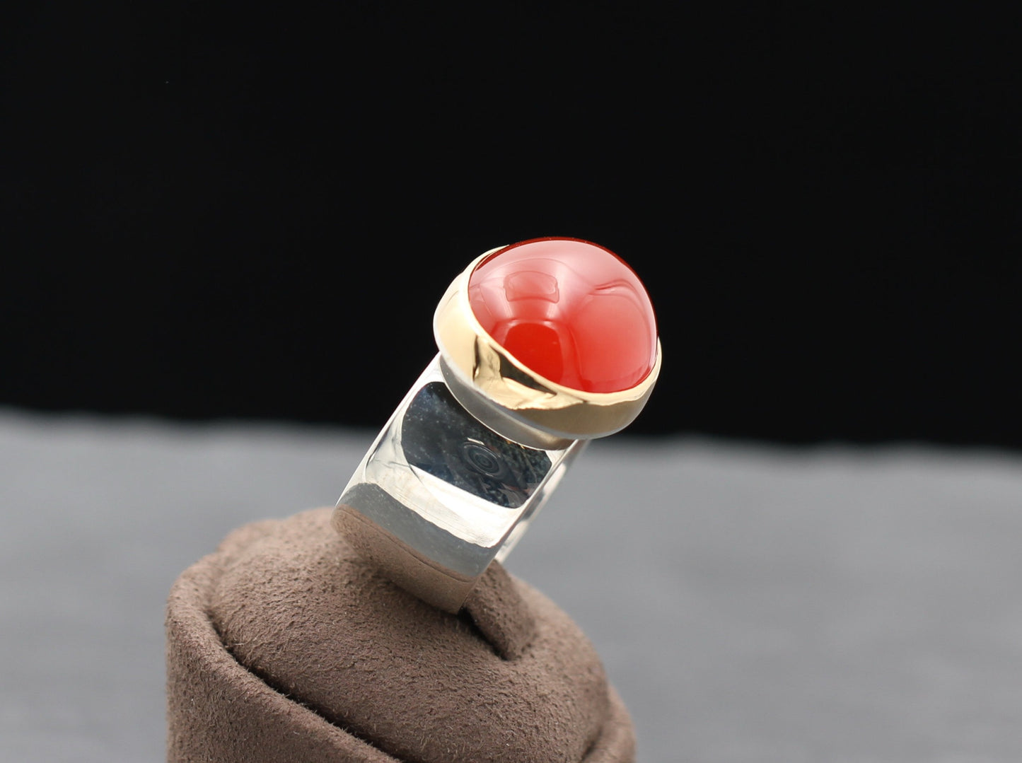 Ausgefallender RING mit KARNEOL | 925 Silber & 750 Gold | GOLDSCHMIEDEARBEIT