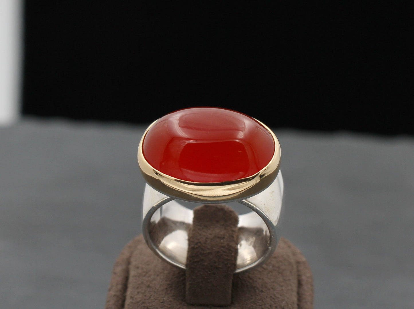 Ausgefallender RING mit KARNEOL | 925 Silber & 750 Gold | GOLDSCHMIEDEARBEIT
