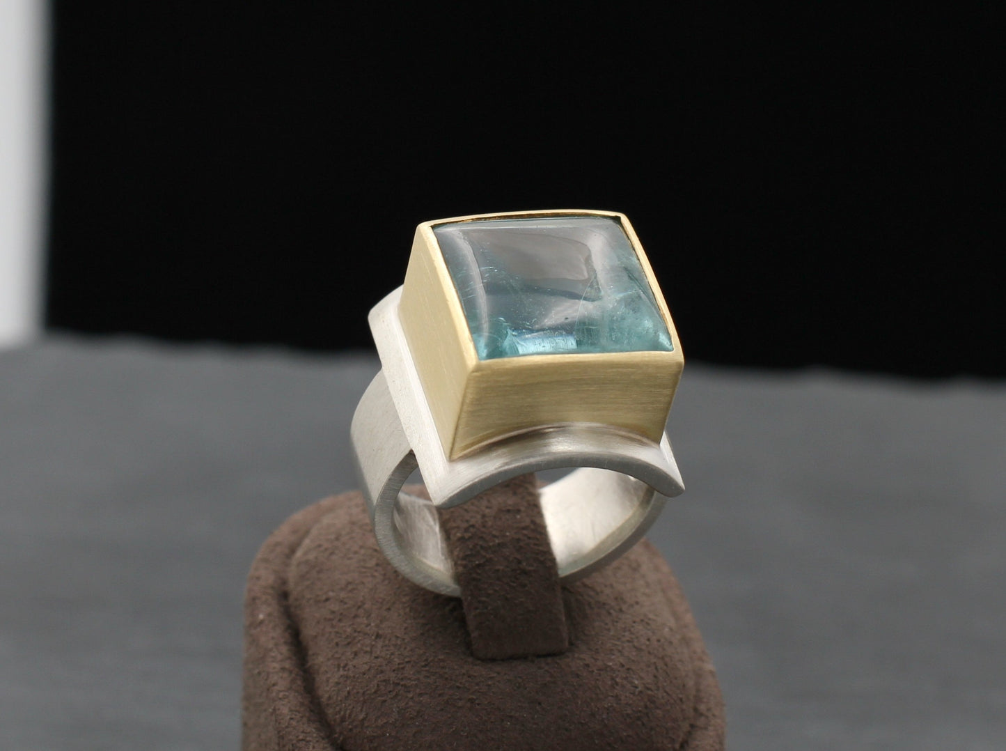 Ausgefallender RING mit BLAUTOPAS | 925 Silber & 750 Gold | GOLDSCHMIEDEARBEIT