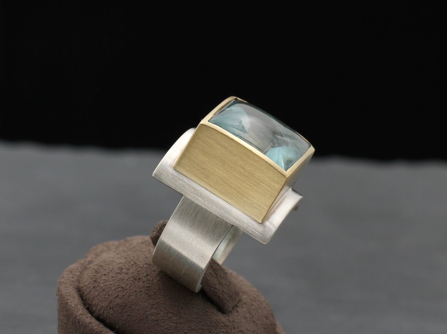 Ausgefallender RING mit BLAUTOPAS | 925 Silber & 750 Gold | GOLDSCHMIEDEARBEIT