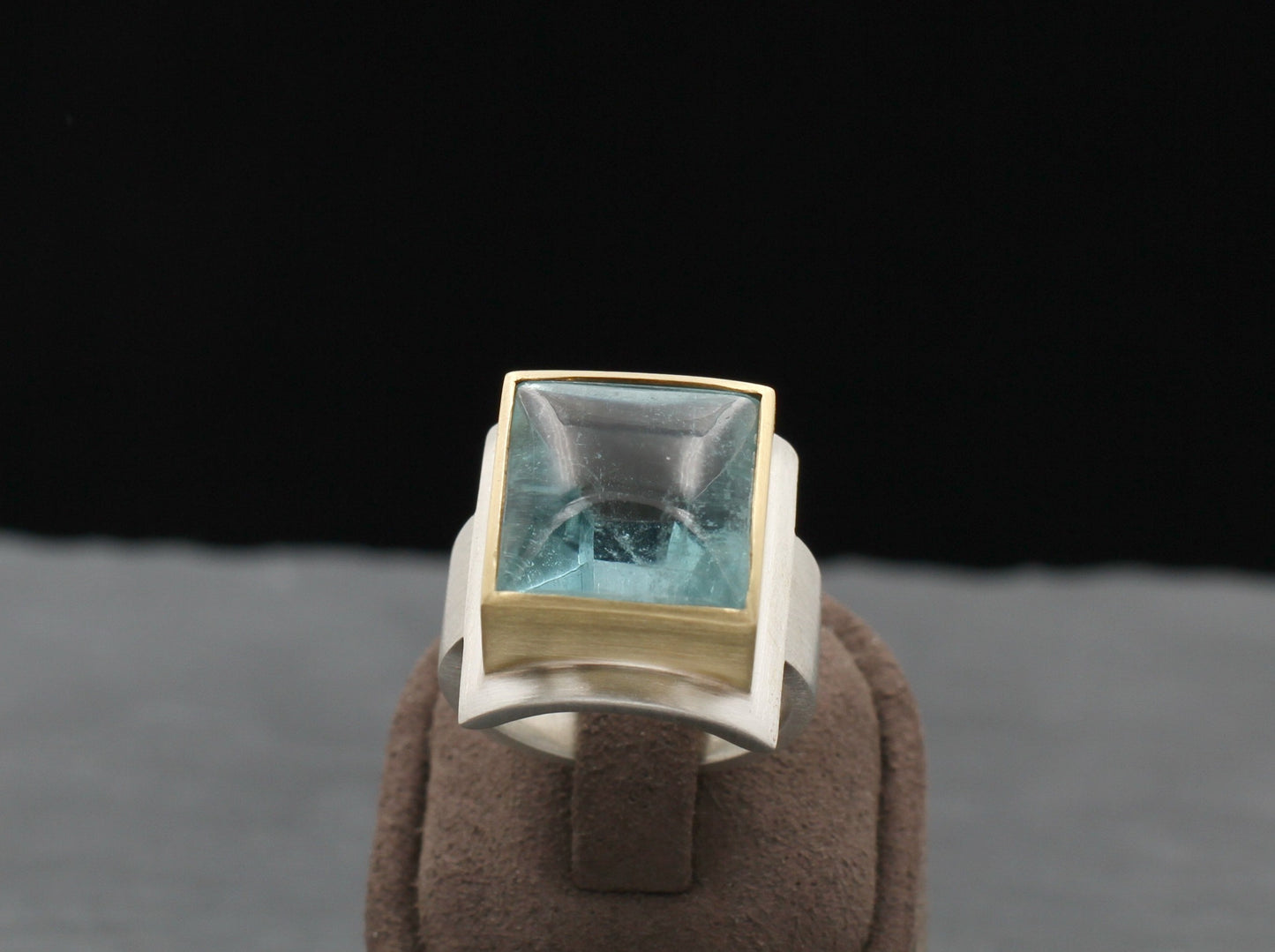 Ausgefallender RING mit BLAUTOPAS | 925 Silber & 750 Gold | GOLDSCHMIEDEARBEIT