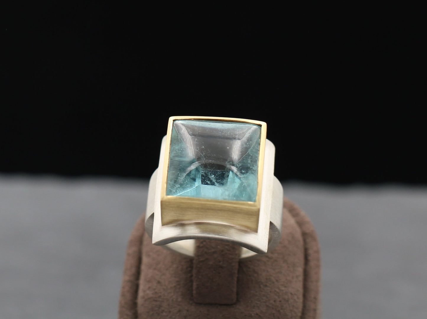 Ausgefallender RING mit BLAUTOPAS | 925 Silber & 750 Gold | GOLDSCHMIEDEARBEIT
