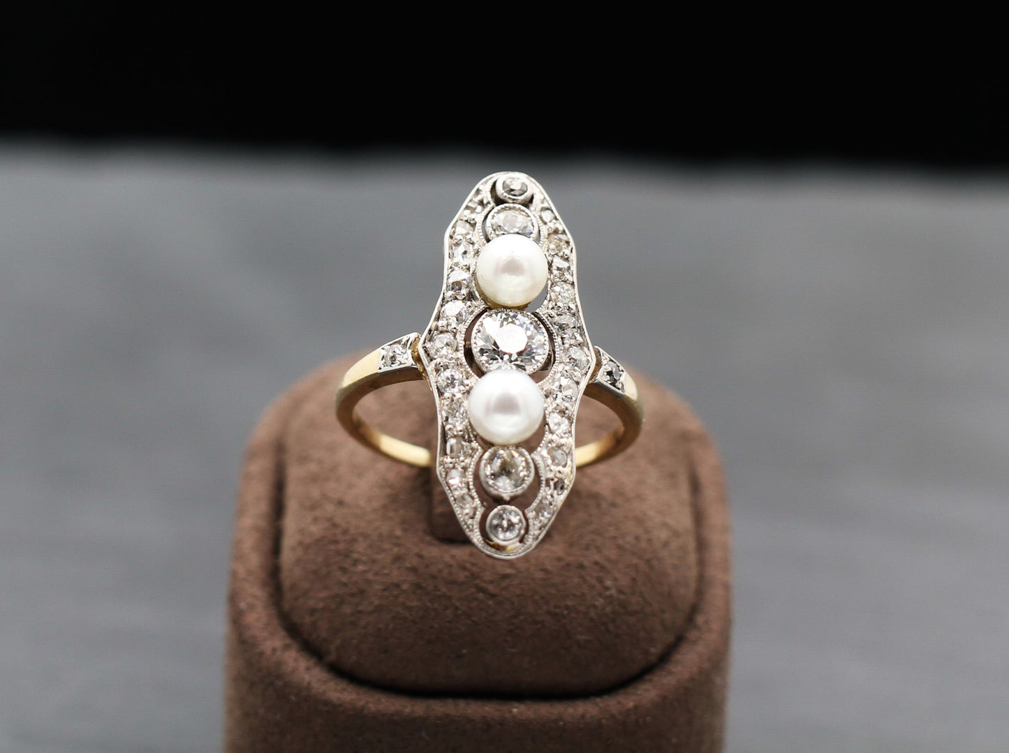 ART DÉCO Wunderschöner RING mit DIAMANTEN & PERLEN | Vintage | 585er Gelbgold