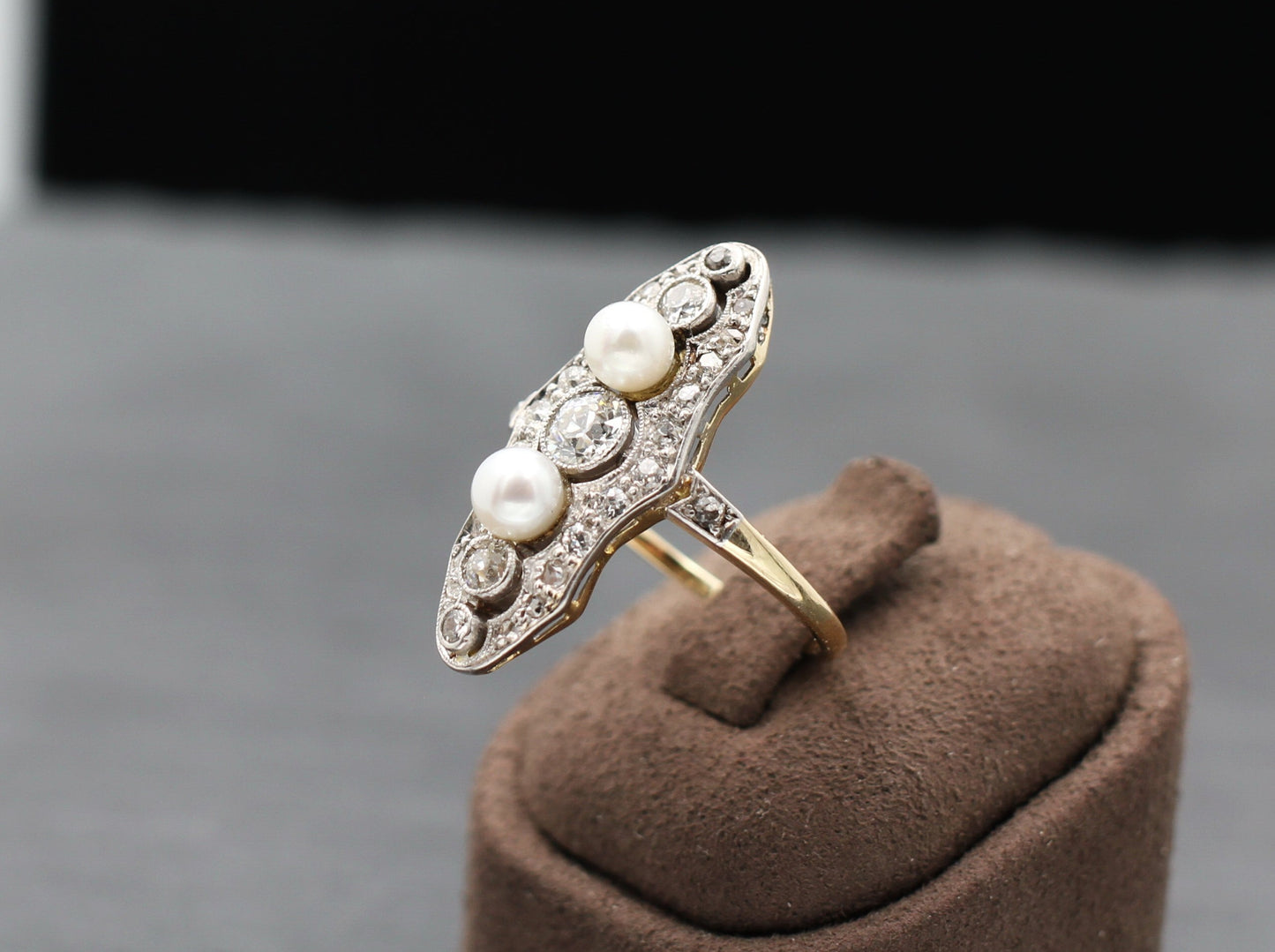 ART DÉCO Wunderschöner RING mit DIAMANTEN & PERLEN | Vintage | 585er Gelbgold
