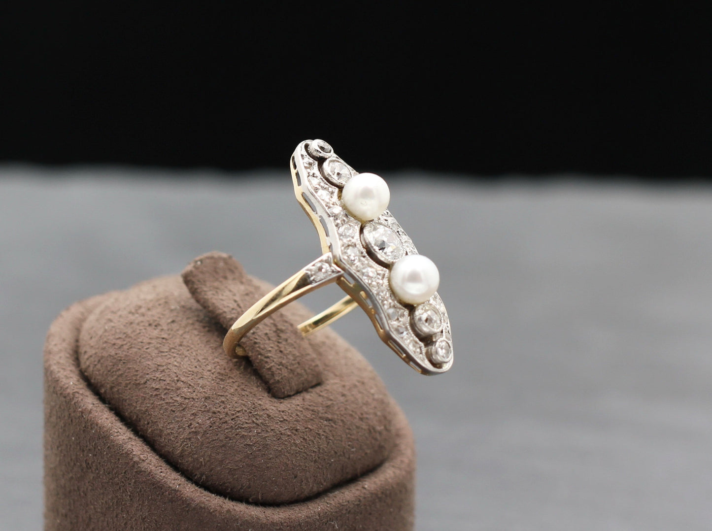 ART DÉCO Wunderschöner RING mit DIAMANTEN & PERLEN | Vintage | 585er Gelbgold