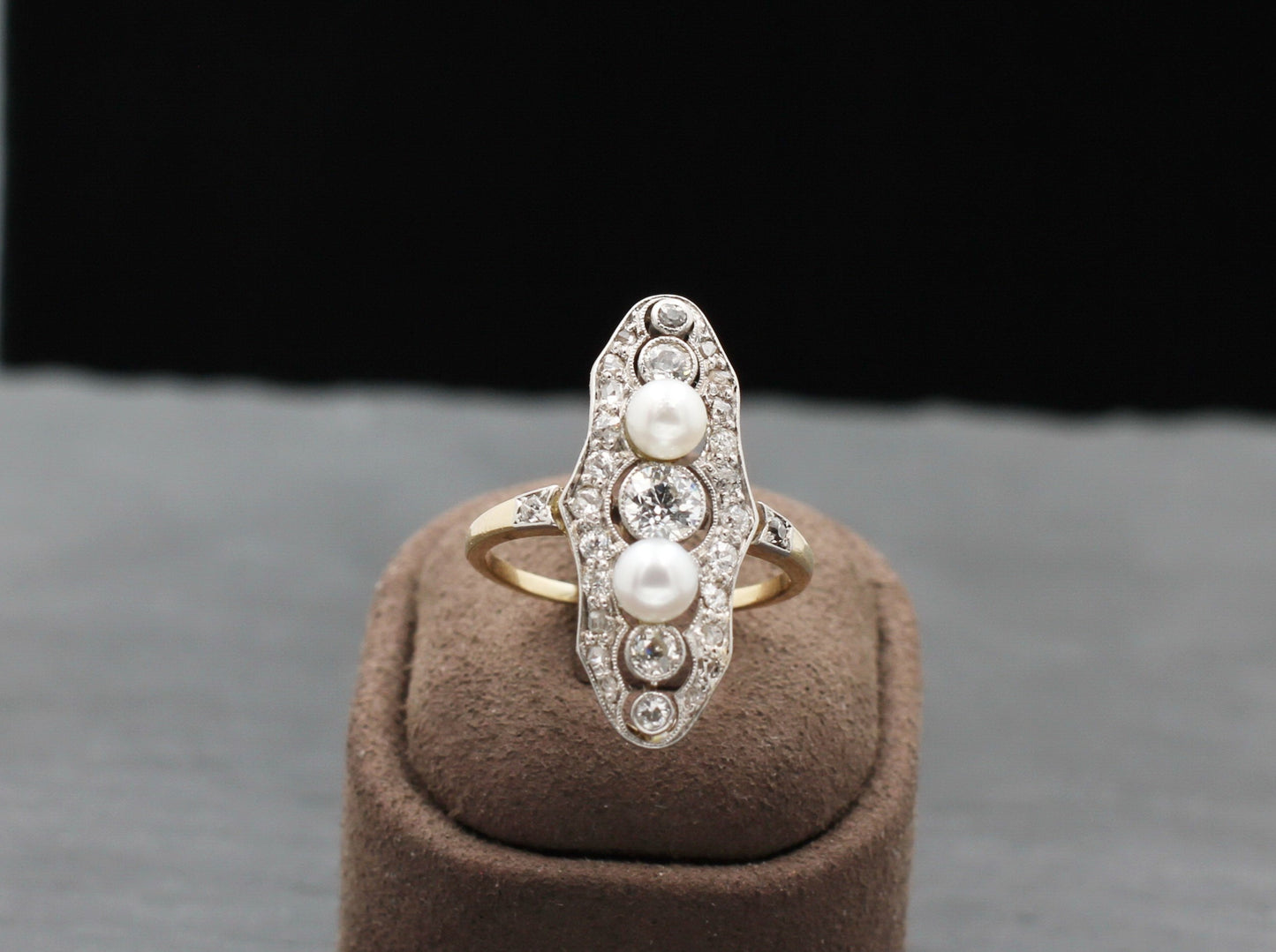 ART DÉCO Wunderschöner RING mit DIAMANTEN & PERLEN | Vintage | 585er Gelbgold