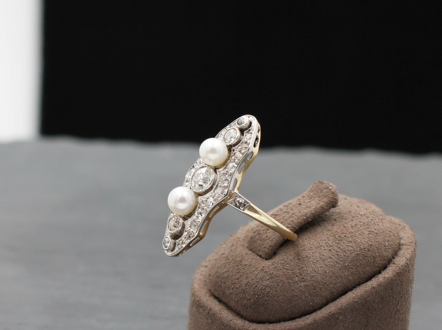 ART DÉCO Wunderschöner RING mit DIAMANTEN & PERLEN | Vintage | 585er Gelbgold