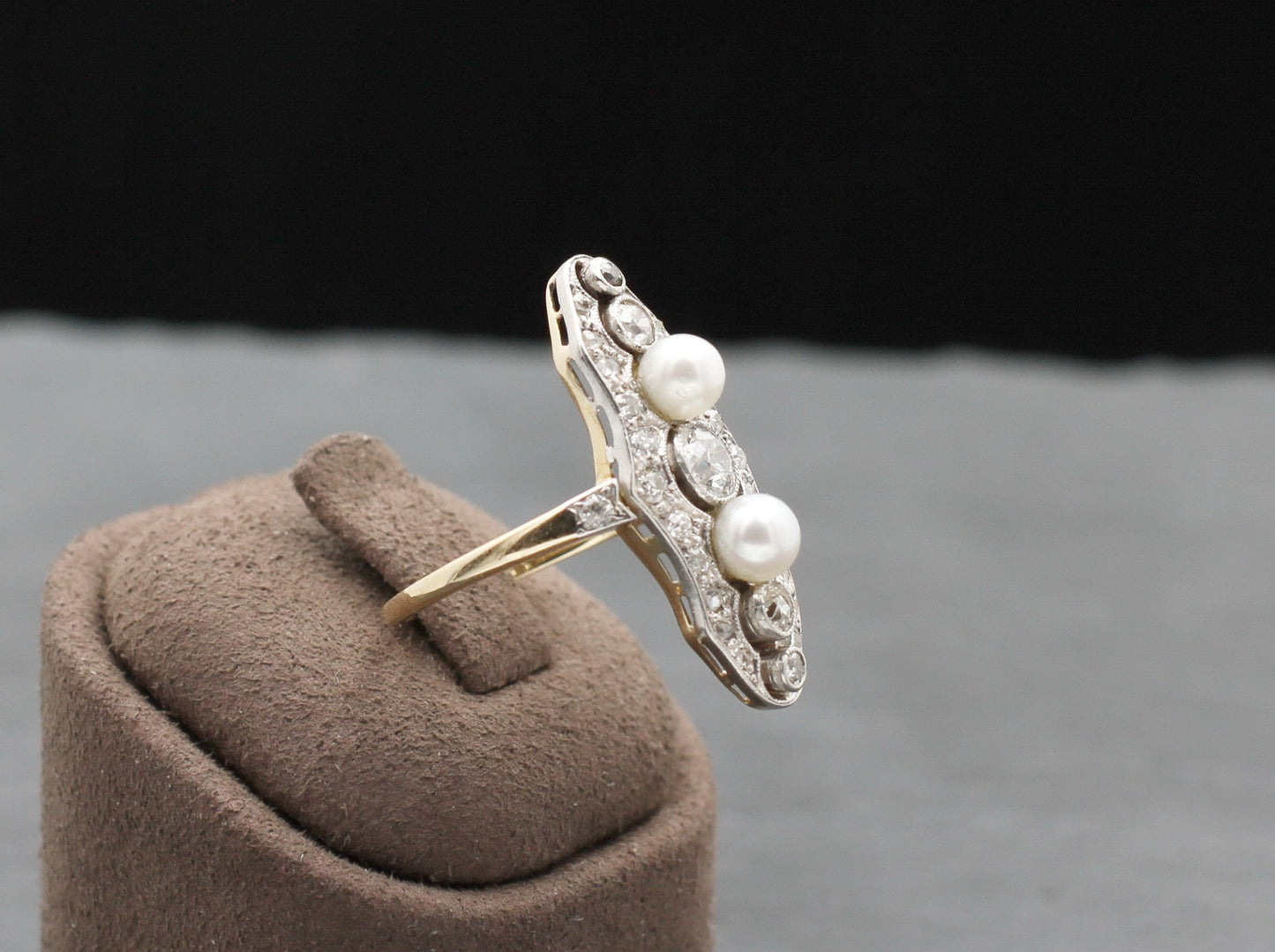 ART DÉCO Wunderschöner RING mit DIAMANTEN & PERLEN | Vintage | 585er Gelbgold