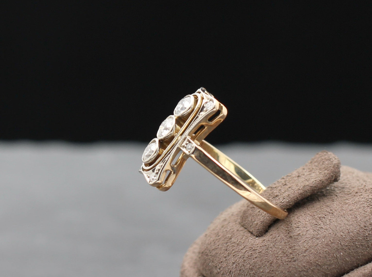 ART DÉCO Wunderschöner RING mit 9 DIAMANTEN | Vintage | 585er Roségold