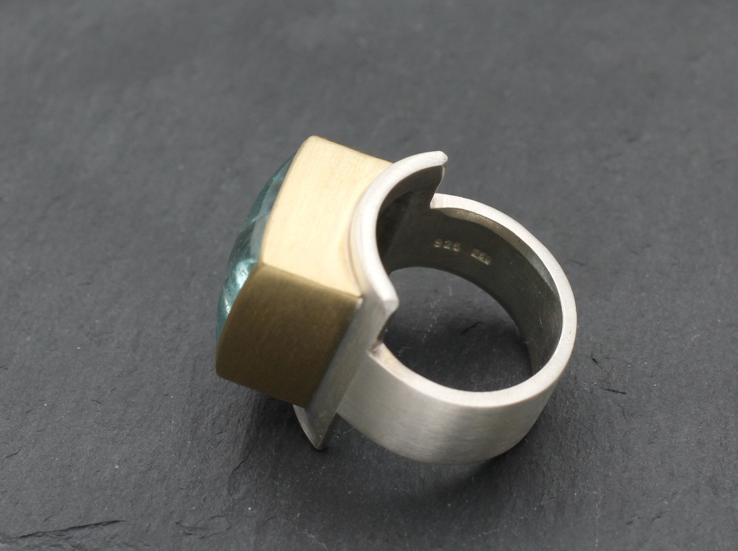 Ausgefallender RING mit BLAUTOPAS | 925 Silber & 750 Gold | GOLDSCHMIEDEARBEIT
