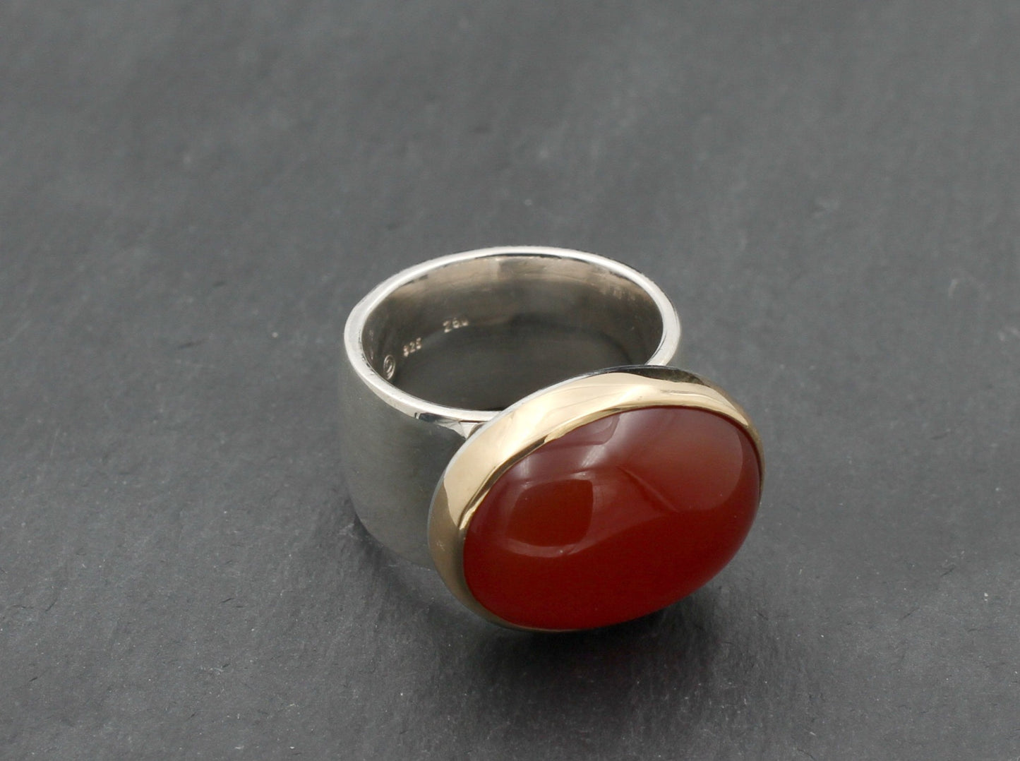 Ausgefallender RING mit KARNEOL | 925 Silber & 750 Gold | GOLDSCHMIEDEARBEIT